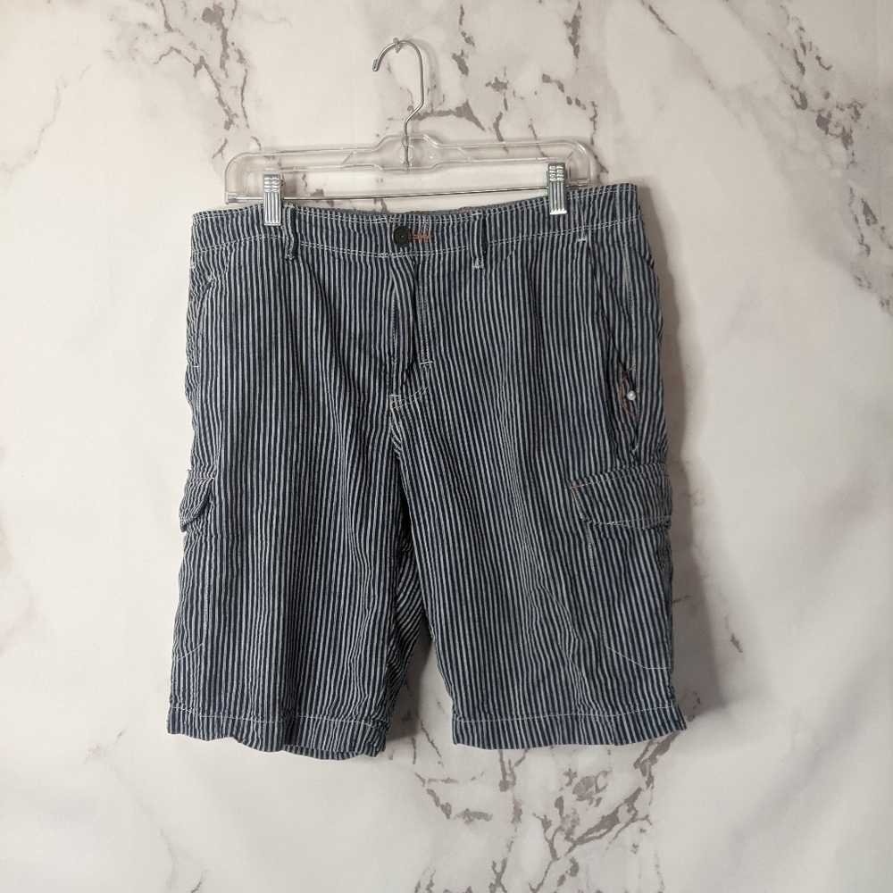 Tommy Bahama linen shorts blue striped mens 33 Cargo
